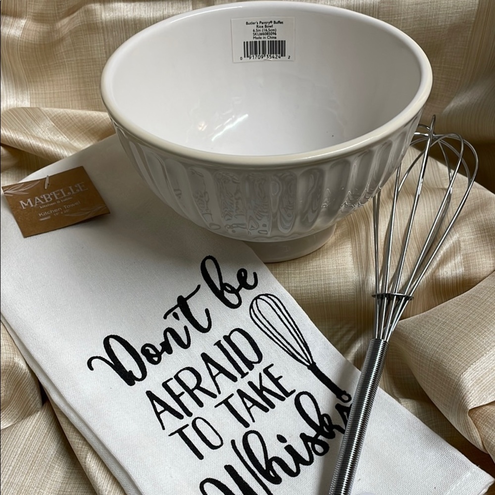 Lenox White Mixing Bowl with Whisk and Towel Set